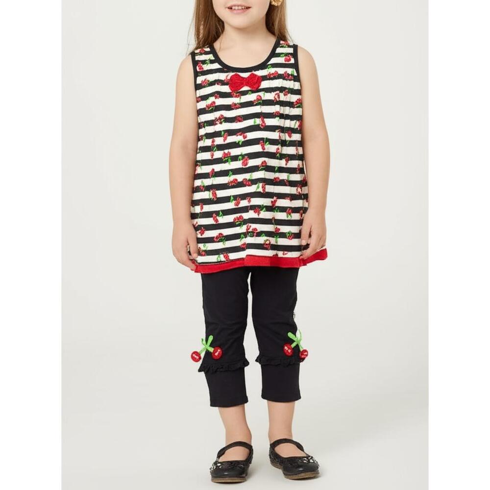 Cherry Outfit Set Girls 2T Striped Print Top Leggings Matching School Fall Cute